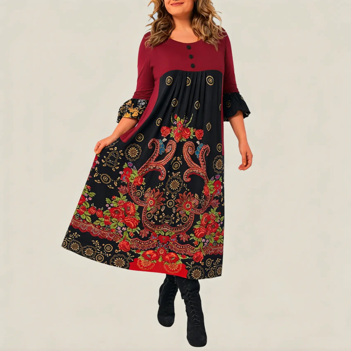 【S-5XL】👗Nowa, jesienna i zimowa sukienka na co dzień z długimi rękawami i nadrukiem w stylu retro