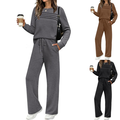 🔥 【40–100 kg】 Ženski športno-ležerni komplet: pulover z okroglim izrezom + hlače