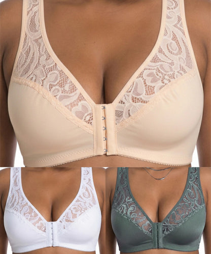 💖Minden idők legalacsonyabb ára【3 db-os szett】【L-4XL】😍🩲Push-up melltartó nagy méretben, gyönyörű csipke, push-up és áttört design, elöl kapcsos-U