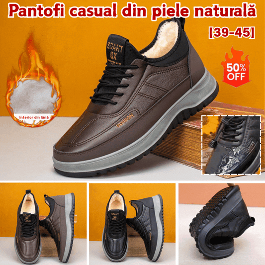 ⛄🔥【39-45】Nuevos zapatos deportivos casuales de invierno para hombre, zapatos de franela impermeables de cuero genuino con suela blanda