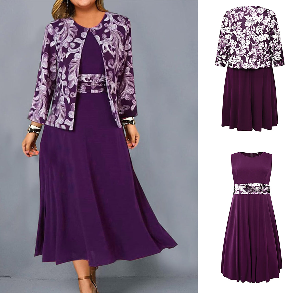 🌹😍💖【S-3XL】【Krilo + jakna】Nova potiskana obleka brez rokavov 2025, za prosti čas