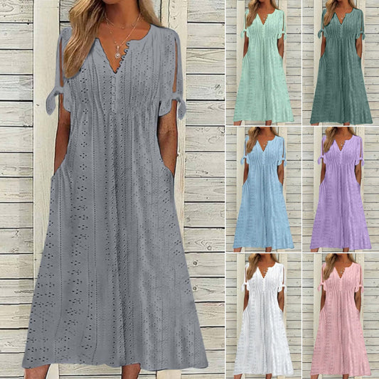 【🏆Najlepiej sprzedające się produkty】👗Swobodna i delikatna sukienka w jednolitym kolorze 