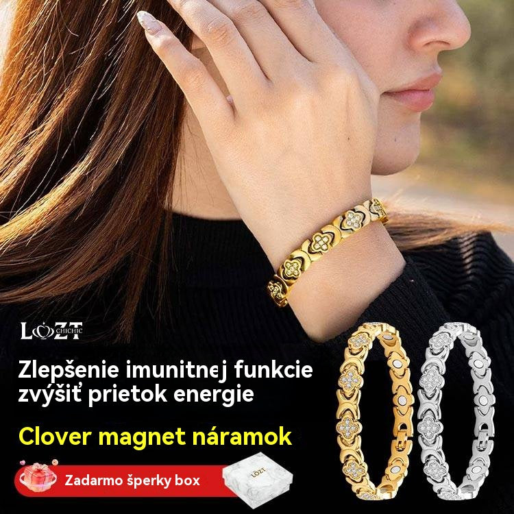 🍀【Kupite 1, dobite 1 gratis】Magnetna zapestnica Clover Diamond - Odkrijte svojo skrivnost za lajšanje stresa in magnetno izboljšanje dobrega počutja