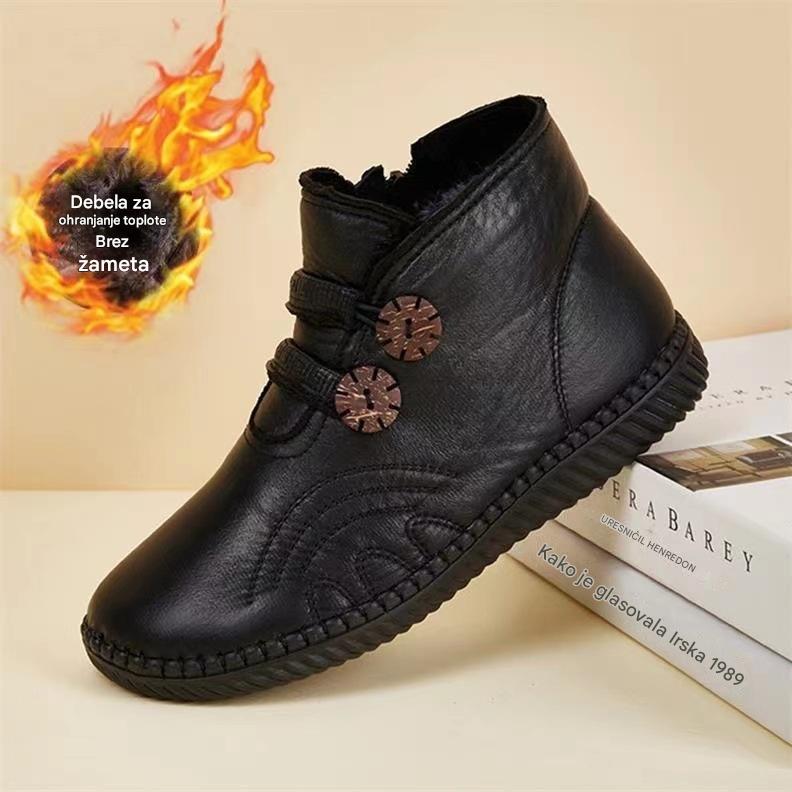 💥【Časovno omejena ponudba】【Velikosti 35-40】Odebeljeni topli ženski čevlji iz pravega usnja, bombaža, nedrseči, ročno izdelani jesenski in zimski čevlji