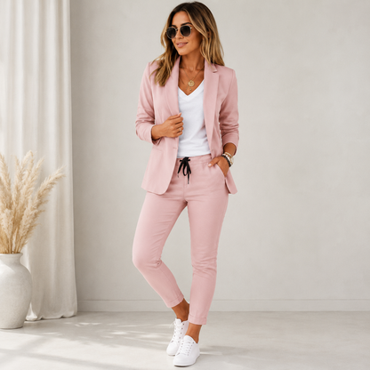 🔥Ostatni dzień 【Rabat 50%】👚👖【S–3XL】Komplet damski: płaszcz i spodnie, dopasowany krój, miękki materiał