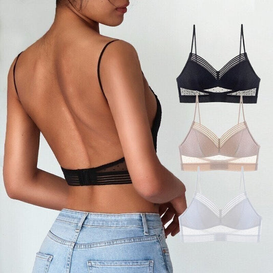 🌸【S-3XL】Ženski čipkasti ultra tanek modrček v obliki črke U z odprtim hrbtom