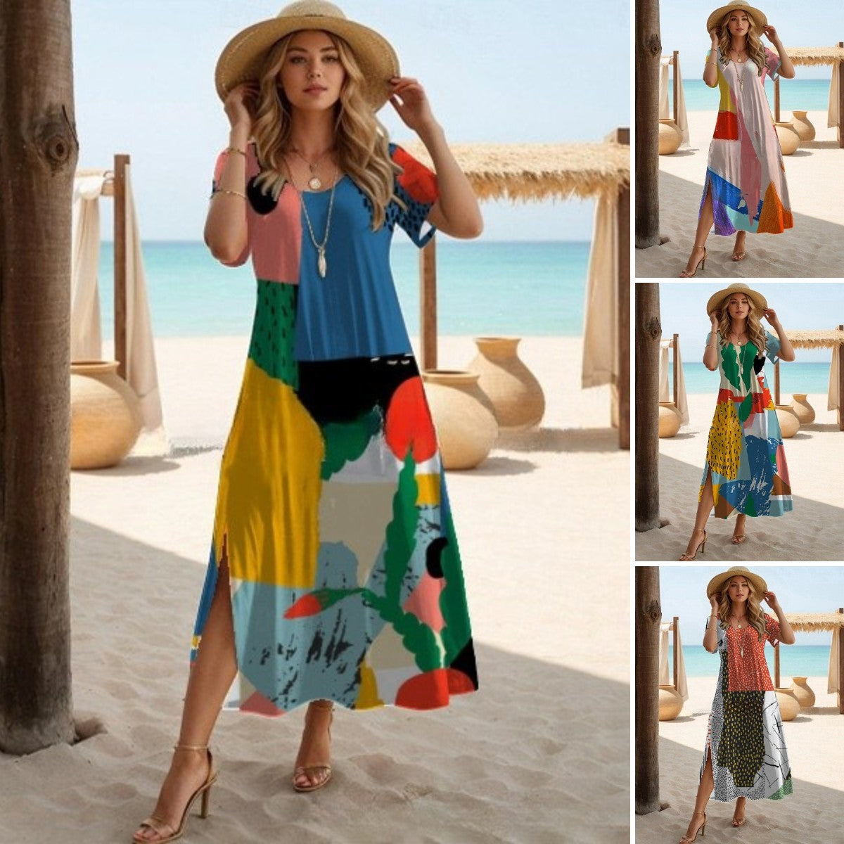 🔥✨【Ograniczona ilość】【S-3XL】🌈2026 nowa moda elegancka, swobodna, dopasowana kolorystycznie sukienka plażowa odpowiednia na wakacje nad morzem