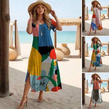 🔥✨【Ograniczona ilość】【S-3XL】🌈2026 nowa moda elegancka, swobodna, dopasowana kolorystycznie sukienka plażowa odpowiednia na wakacje nad morzem