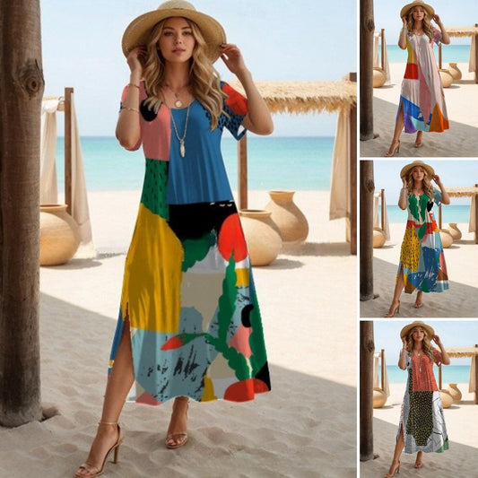 🔥✨【Ograniczona ilość】【S-3XL】🌈2026 nowa moda elegancka, swobodna, dopasowana kolorystycznie sukienka plażowa odpowiednia na wakacje nad morzem
