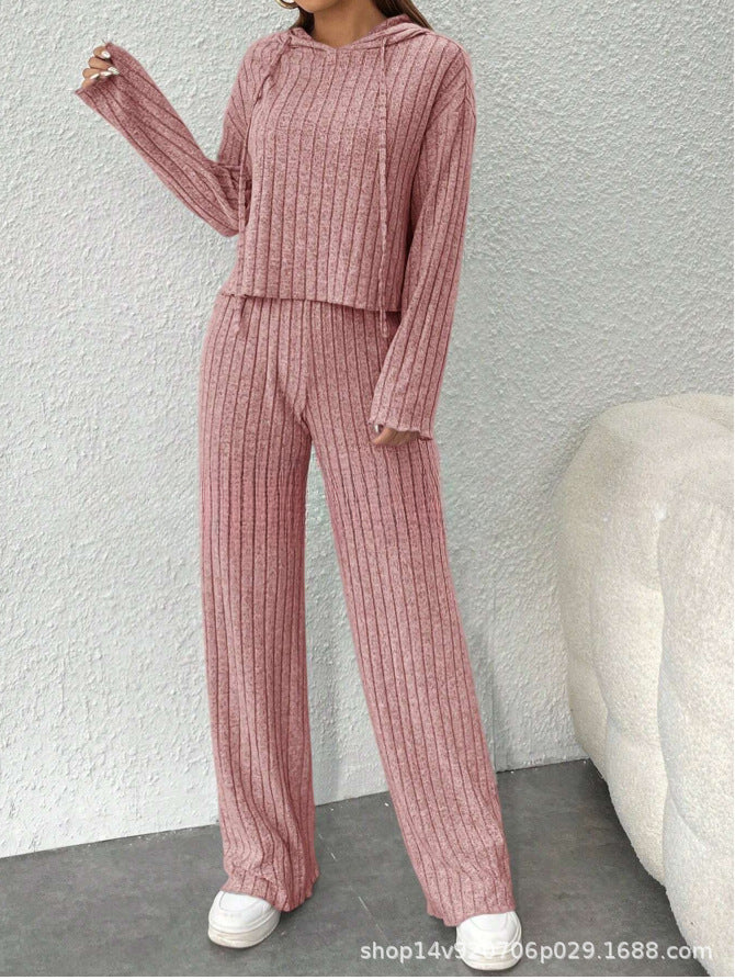 📢📢50% popust!!! 😍Ženski pleteni top s kapuco in široke hlače iz dveh delov