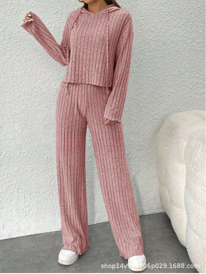 📢📢50% popust!!! 😍Ženski pleteni top s kapuco in široke hlače iz dveh delov