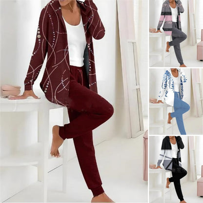 🔥Jesienno-zimowy damski dwuczęściowy garnitur z nadrukiem, spodnie z długim rękawem