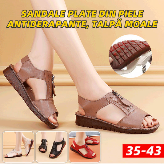 🔥🔥【35-43】 Novi sandali, ravni čevlji iz pravega usnja, nedrseči mehki podplati