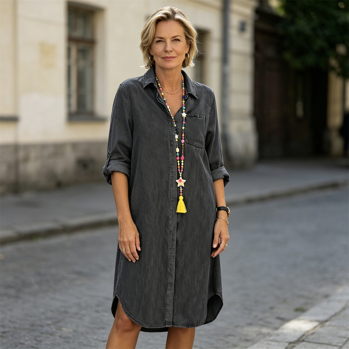 💯Sukienka jeansowa damska w rozmiarze plus size 2026, swobodna, jednokolorowa