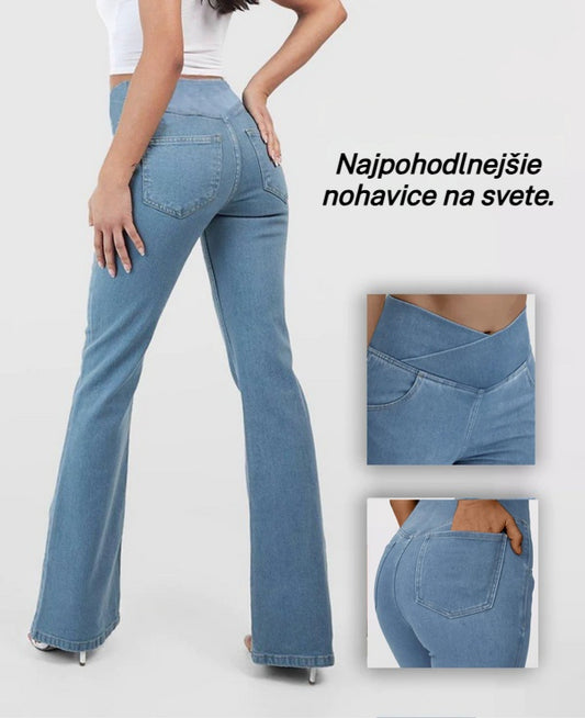 【XS-4XL】Modne dopasowane dżinsy z wysokim stanem i szerokimi nogawkami – wyszczuplające, efekt push-up