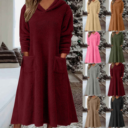 💥【50% popust】 Nova ohlapna flis obleka s kapuco in dolgimi rokavi za domačo uporabo iz leta 2025