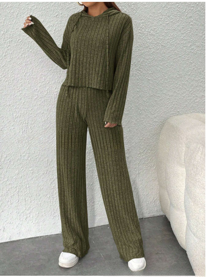 📢📢50% popust!!! 😍Ženski pleteni top s kapuco in široke hlače iz dveh delov