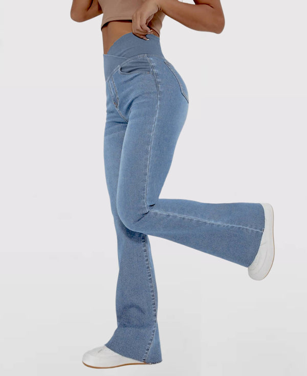 【XS-4XL】Modne dopasowane dżinsy z wysokim stanem i szerokimi nogawkami – wyszczuplające, efekt push-up