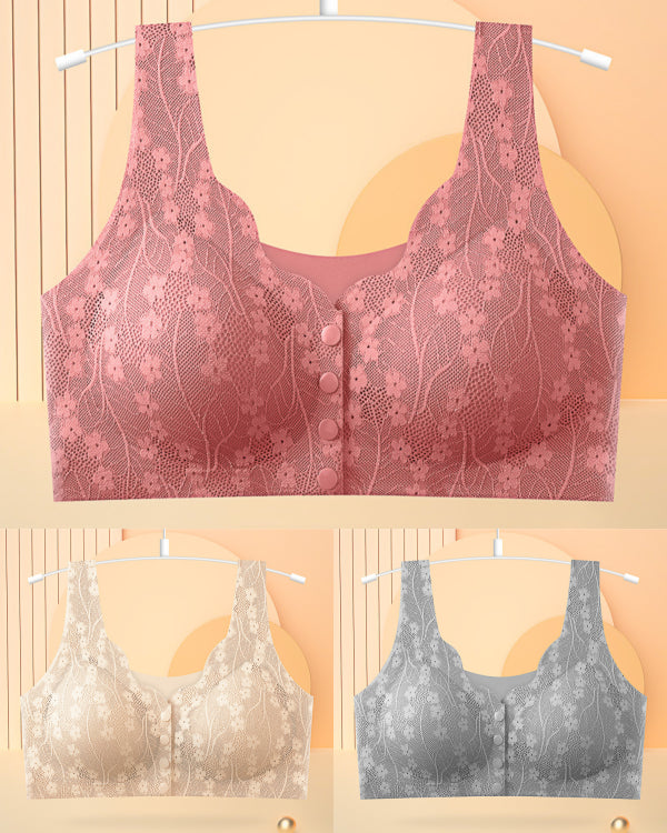 😍[[3 szt] [40-100 kg] Biustonosz koronkowy damski z rozcięciem z przodu bez fiszbin [Ostatni dzień - 49% zniżki]