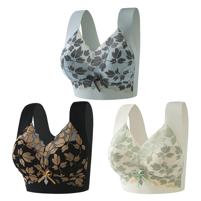 🔥🥰【Tridelni paket】Modrček z čipko za večje velikosti M-4XL, brez jeklenih obročkov, razkošen in lep hrbet, seksi dihajoč brezšivni modrček 【40~100 kg】