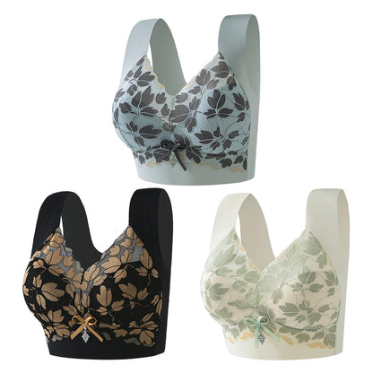 🔥🥰【Tridelni paket】Modrček z čipko za večje velikosti M-4XL, brez jeklenih obročkov, razkošen in lep hrbet, seksi dihajoč brezšivni modrček 【40~100 kg】