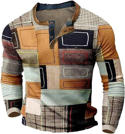 🔥🔥Új kollekciós férfi mintás ing, hosszú ujjú, laza Henley stílus, több színben elérhető