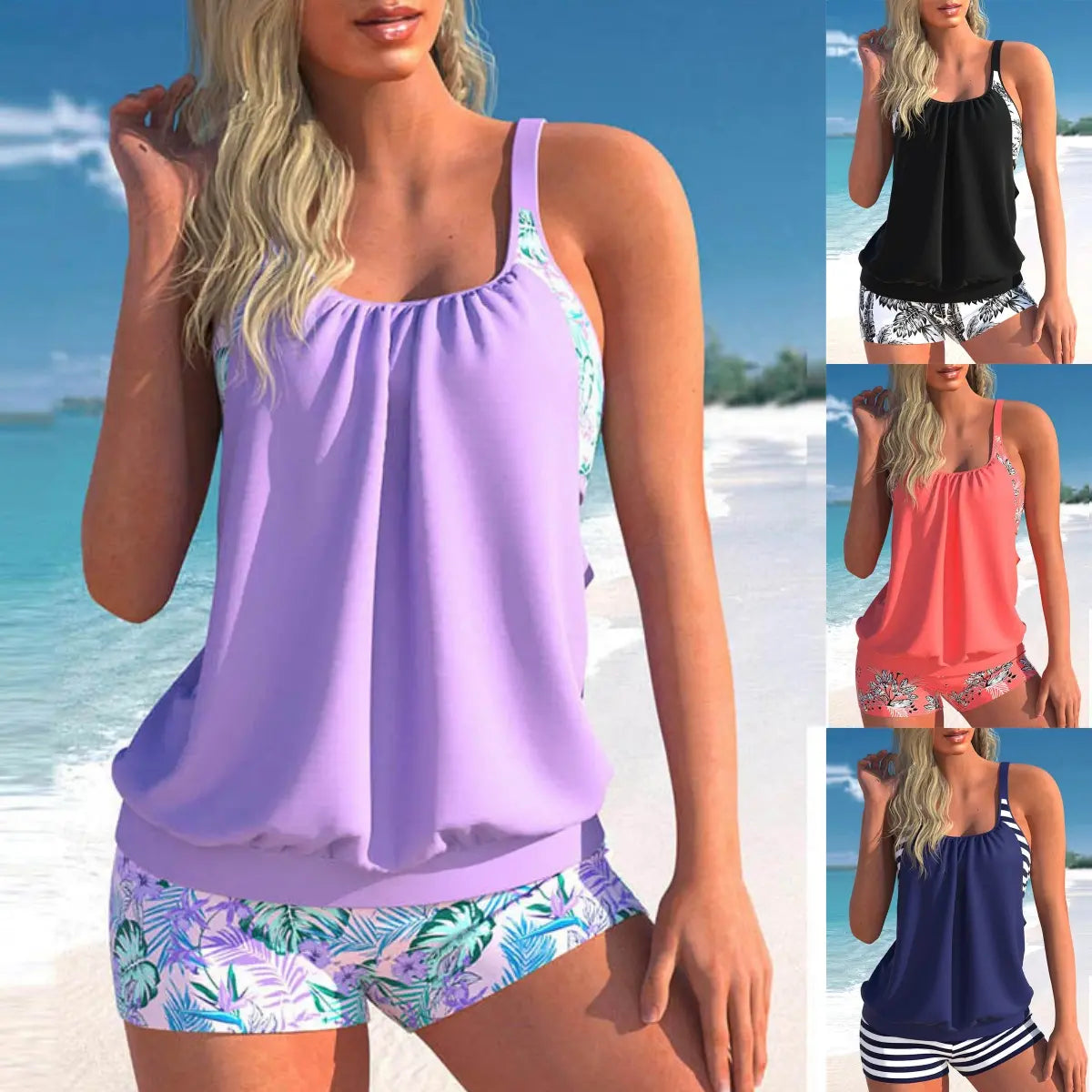 🩱🏖️💗【S-5XL】Damski dwuczęściowy strój kąpielowy typu bokser z nadrukiem