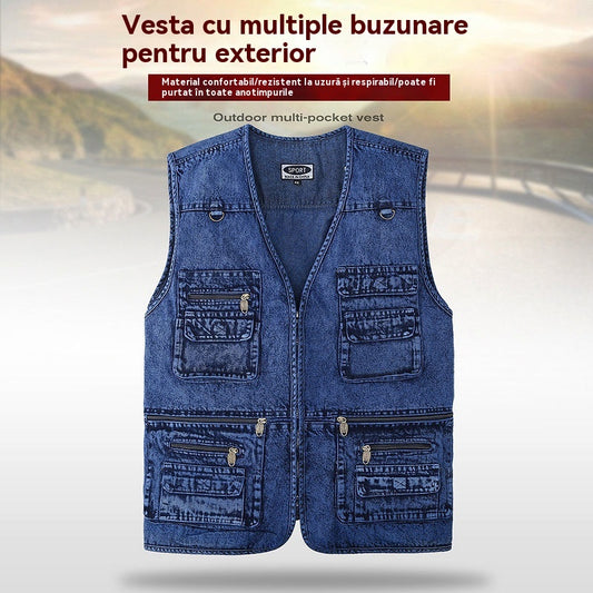 🔥【XL-7XL】2025 Férfi Több Zsebes Farmer Mellény