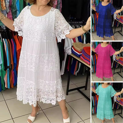 👗[S-3XL] Nova čipkasta obleka s kratkimi rokavi in okroglim izrezom