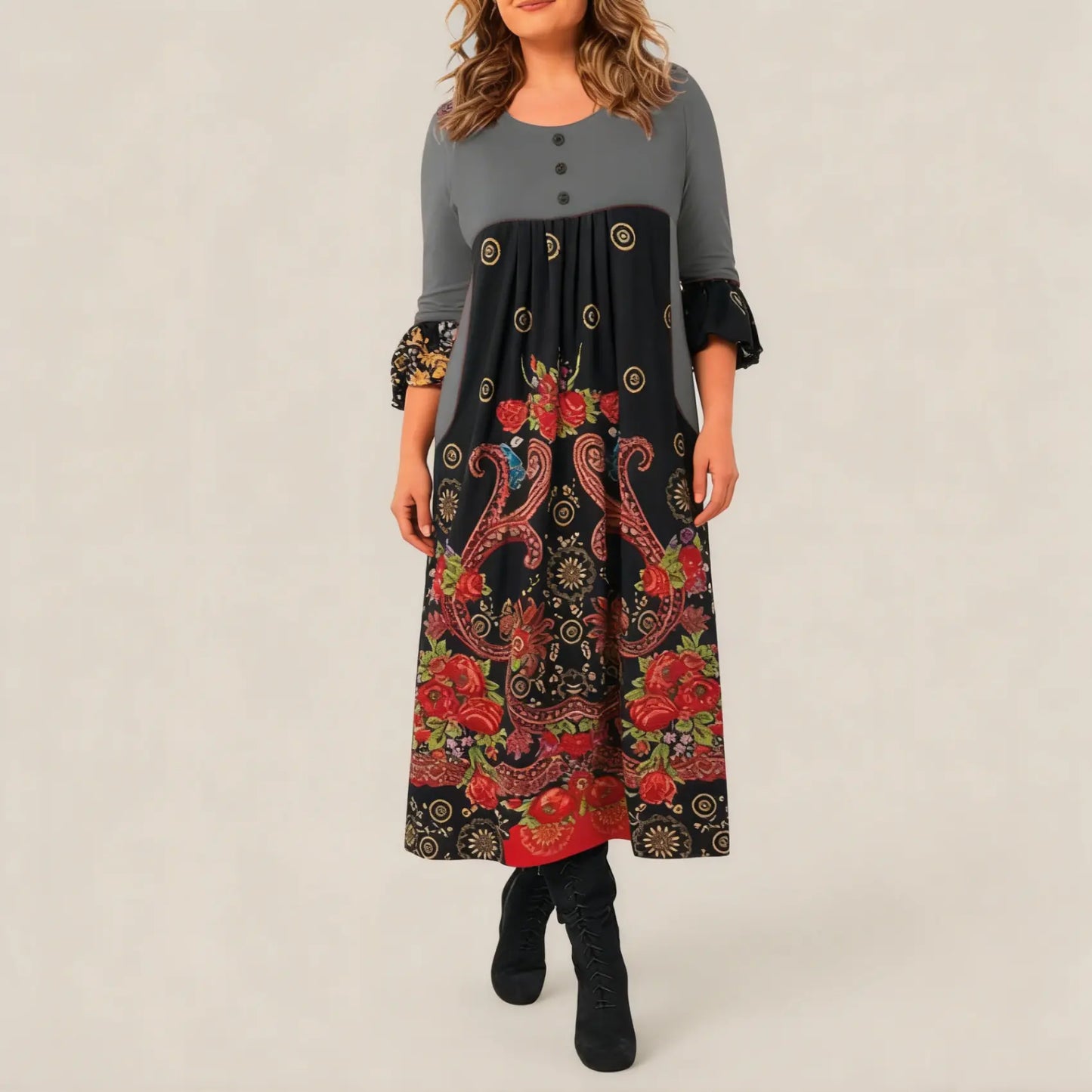 【S-5XL】👗Nowa, jesienna i zimowa sukienka na co dzień z długimi rękawami i nadrukiem w stylu retro
