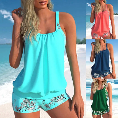 🌴🌈【50% letniej zniżki 🔥】【S-5XL】🌊👙 Damski dwuczęściowy kostium kąpielowy plus size z nadrukiem, szybkoschnący, z bokserkami