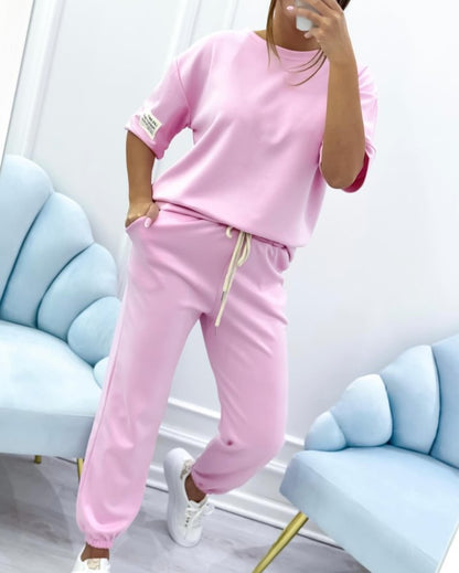 💕【S-5XL】Dámský ležérní set s jednolitým topem a kalhotami